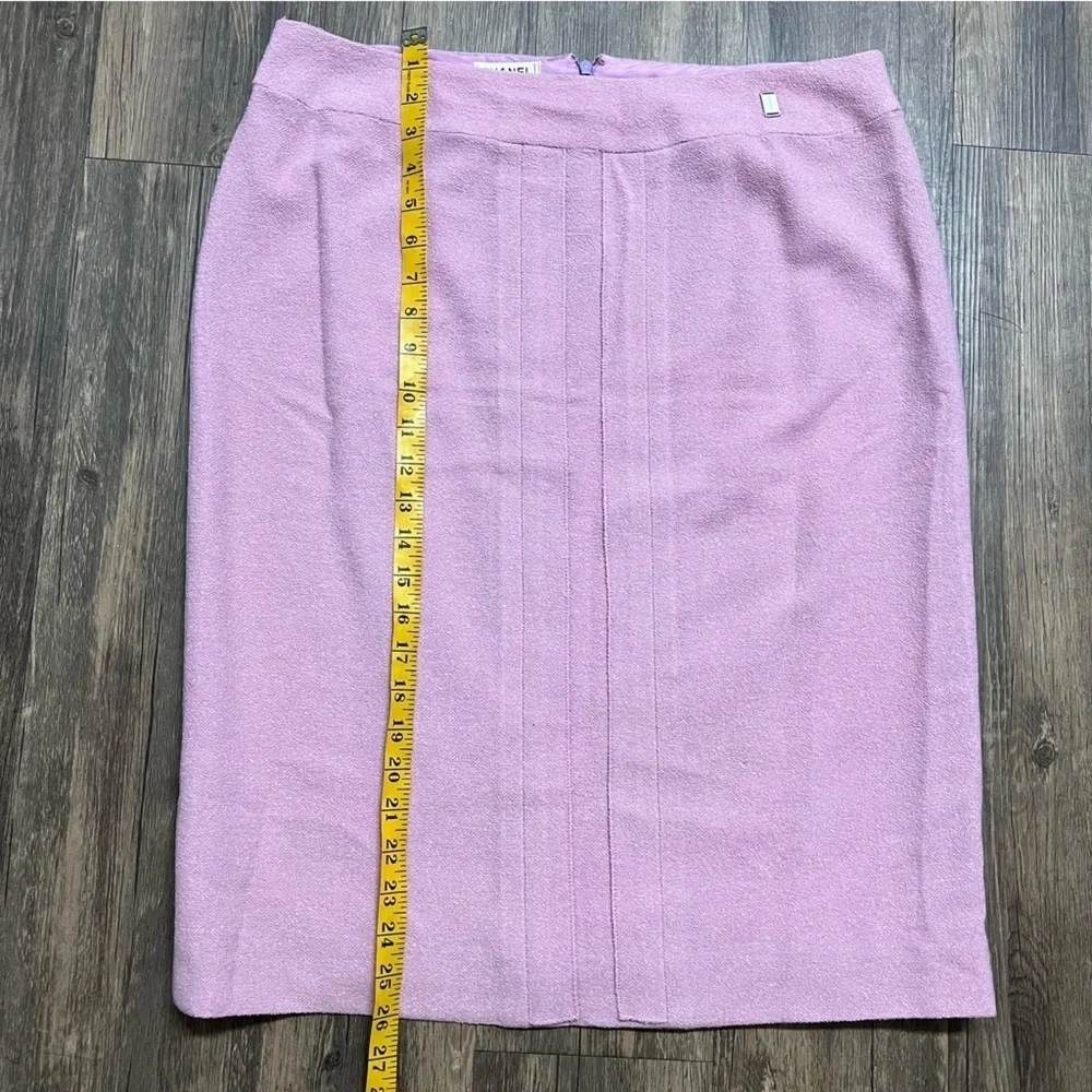 CHANEL Boutique Vtg 90s Pink Tweed Boucle Wool Midi Pencil Skirt Made France XL